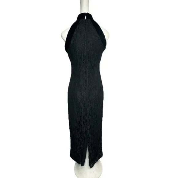 Vintage Moda Spiegel 4 Lace Gown 90s High Neck Black Velvet Y2K Formal Dress - Picture 4 of 12